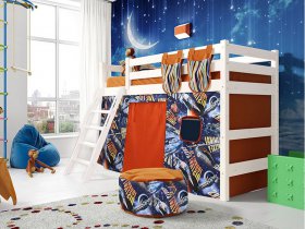 Кровать полувысокая Соня (вариант 6) с наклонной лестницей в Кабинетном - kabinetnoe.mebel-nsk.ru | фото