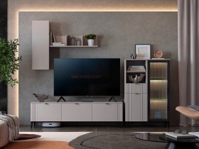 Модульная гостиная Рич (кашемир/фрапучино матовый/черный) в Кабинетном - kabinetnoe.mebel-nsk.ru | фото