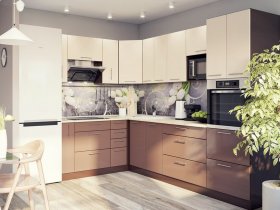 Модульная кухня Классика (ваниль/шоколад) в Кабинетном - kabinetnoe.mebel-nsk.ru | фото