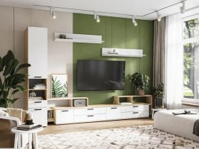 Модульная стенка Санса (дуб сонома/белый) в Кабинетном - kabinetnoe.mebel-nsk.ru | фото
