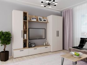 Модульная стенка Верона (сатин/дуб крафт серый) в Кабинетном - kabinetnoe.mebel-nsk.ru | фото