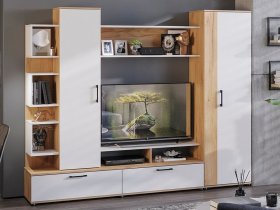 Стенка «Дакота» (дуб крафт золотой/белый ясень) в Кабинетном - kabinetnoe.mebel-nsk.ru | фото
