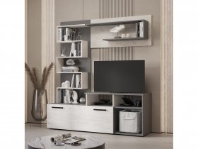 Стенка Евро (графит/дуб крафт белый) в Кабинетном - kabinetnoe.mebel-nsk.ru | фото