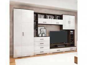 Стенка Коста МДФ (дуб венге/белый глянец) в Кабинетном - kabinetnoe.mebel-nsk.ru | фото
