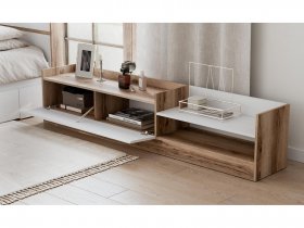 Тумба под ТВ Брауни (дуб делано/белый) в Кабинетном - kabinetnoe.mebel-nsk.ru | фото