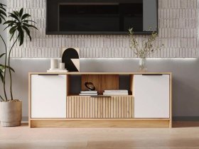 Тумба под ТВ  ТМ-001 Ивис (дуб крафт золотой/белый) в Кабинетном - kabinetnoe.mebel-nsk.ru | фото